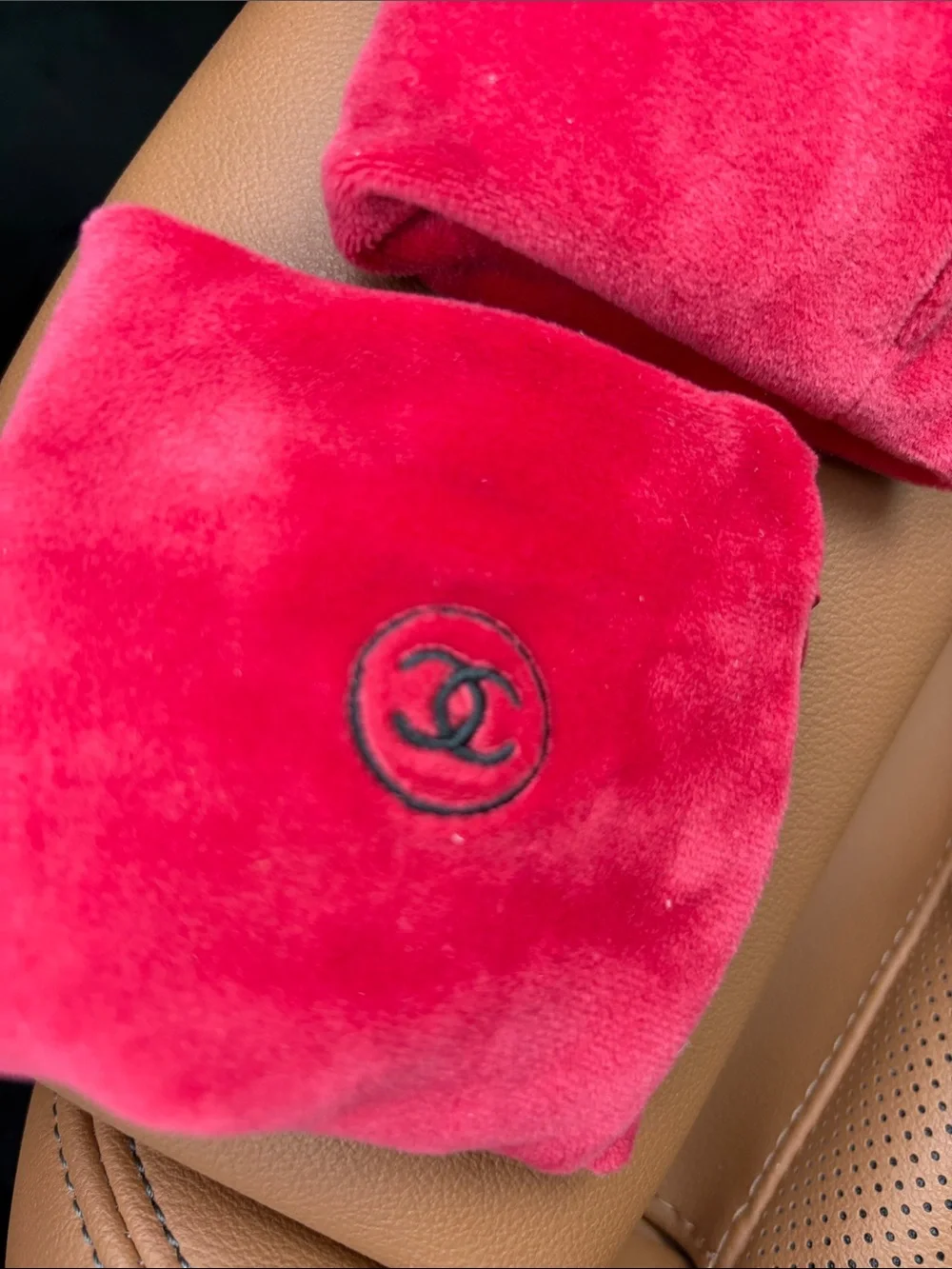 CHANEL Hot Pink Velvet CC Logo Pouches - Pair (wristbands)